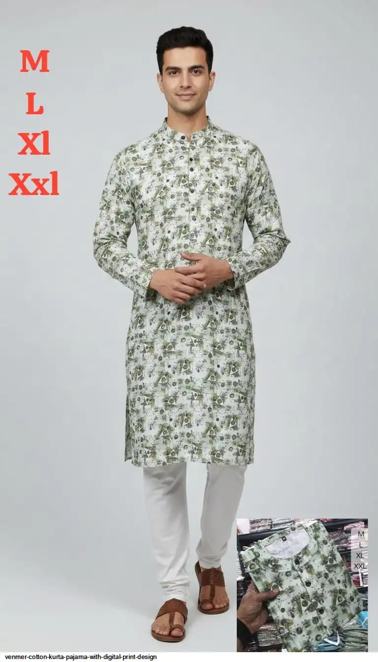 VENMER COTTON KURTA PAJAMA WITH DIGITAL PRINT DESIGN M