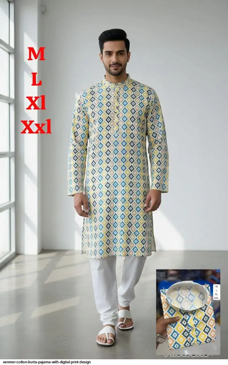 VENMER COTTON KURTA PAJAMA WITH DIGITAL PRINT DESIGN H