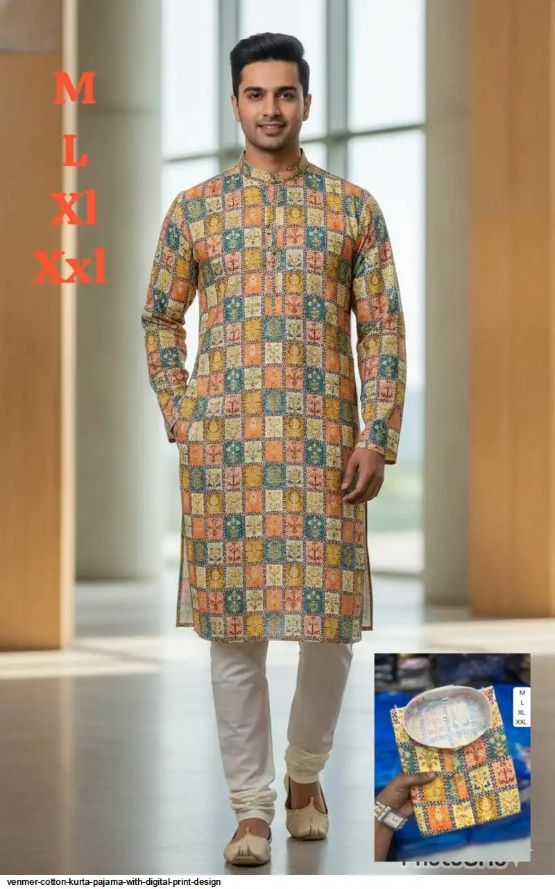 VENMER COTTON KURTA PAJAMA WITH DIGITAL PRINT DESIGN I