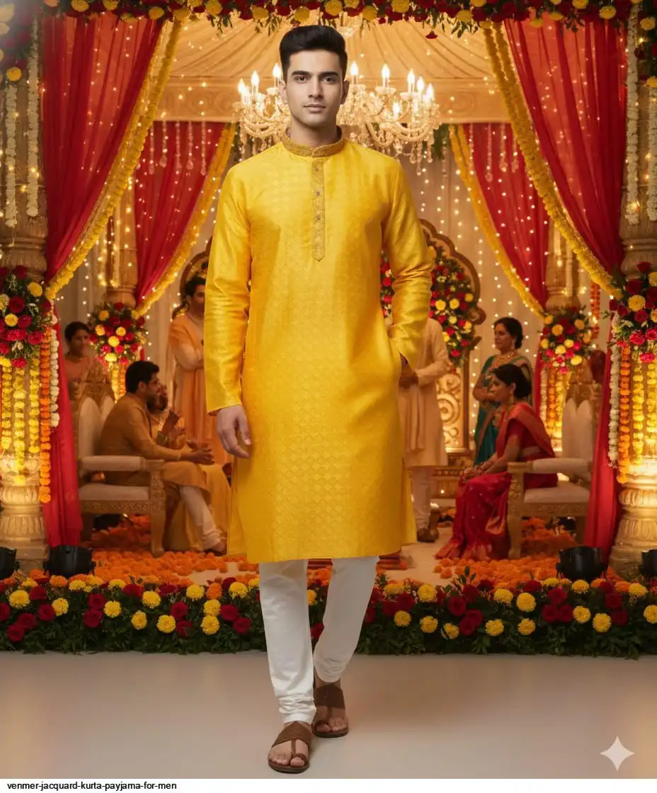 VENMER JACQUARD KURTA PAYJAMA FOR MEN D