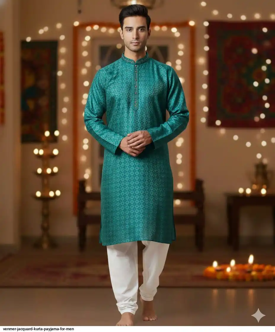 VENMER JACQUARD KURTA PAYJAMA FOR MEN E