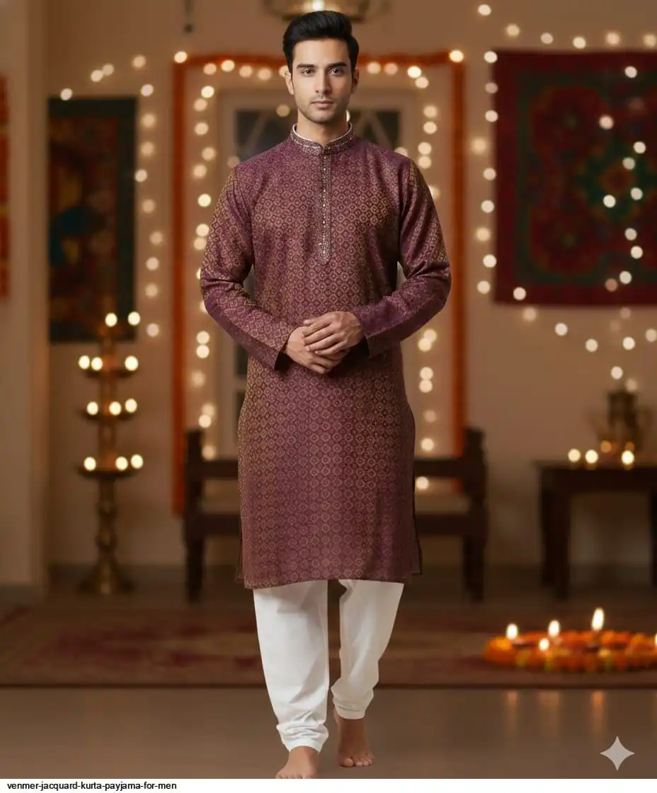 VENMER JACQUARD KURTA PAYJAMA FOR MEN F