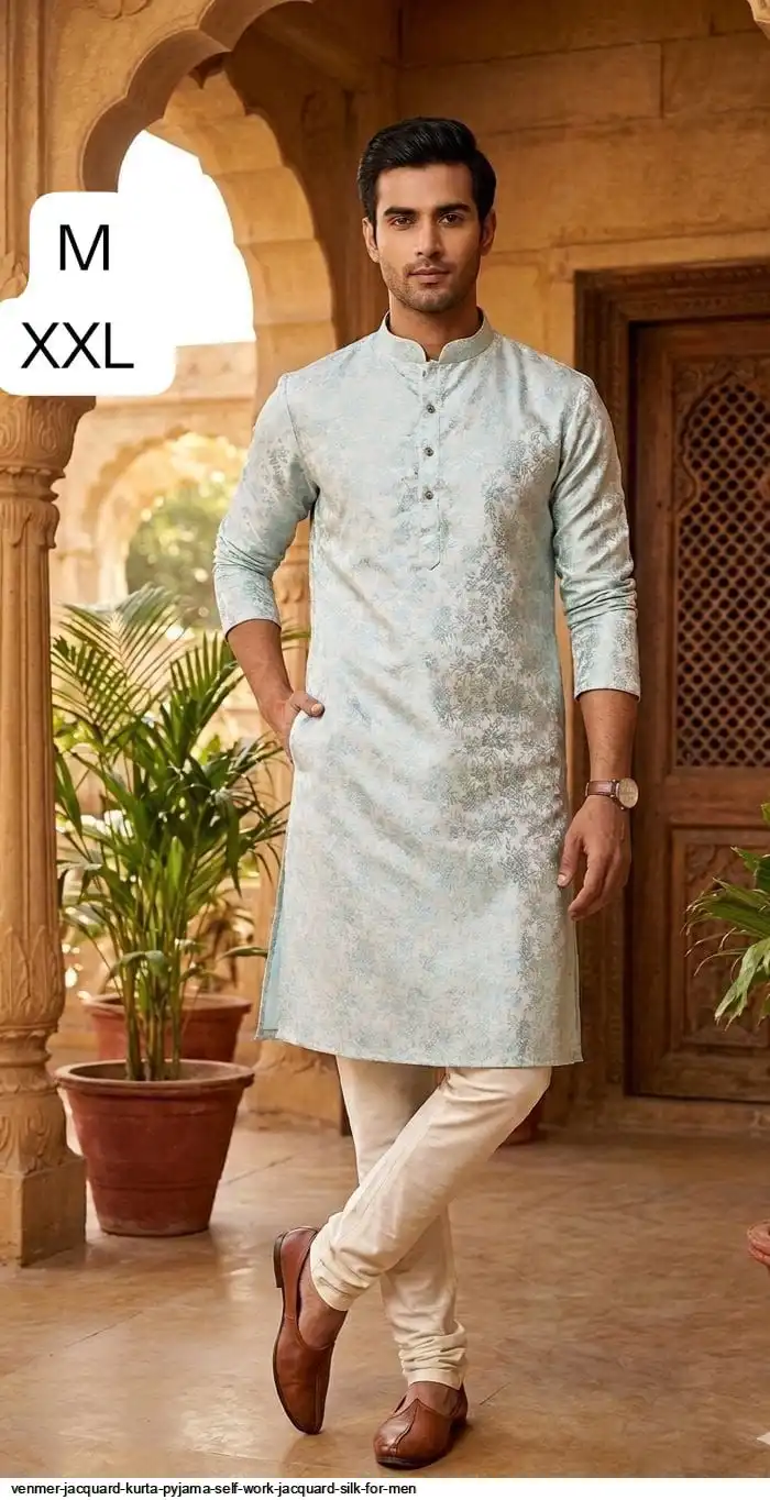 VENMER JACQUARD KURTA PYJAMA SELF WORK JACQUARD SILK FOR MEN 2
