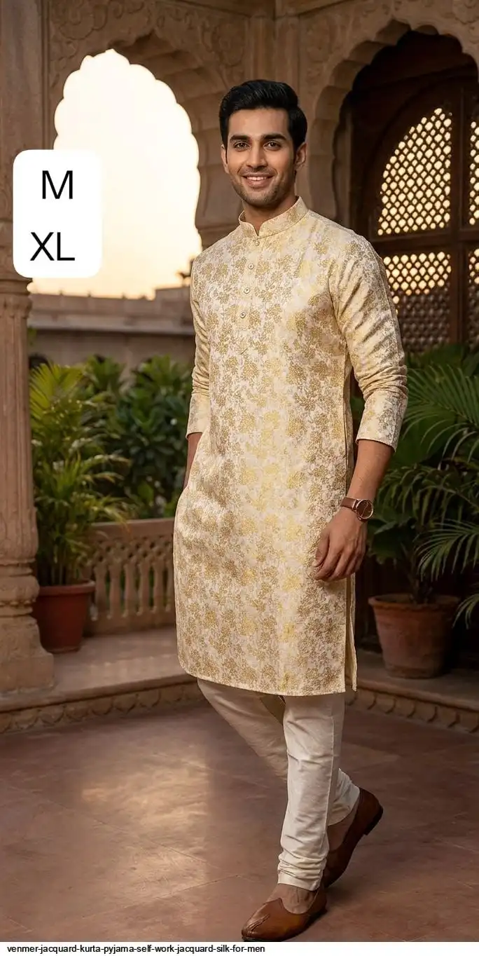 VENMER JACQUARD KURTA PYJAMA SELF WORK JACQUARD SILK FOR MEN 3
