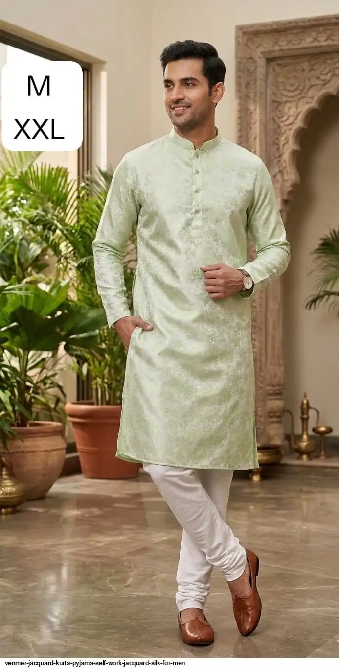 VENMER JACQUARD KURTA PYJAMA SELF WORK JACQUARD SILK FOR MEN 4