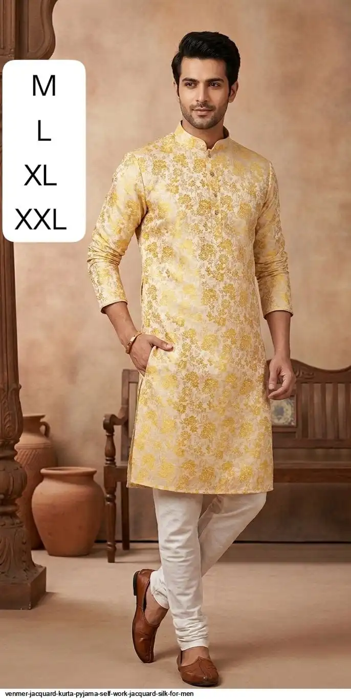 VENMER JACQUARD KURTA PYJAMA SELF WORK JACQUARD SILK FOR MEN 5