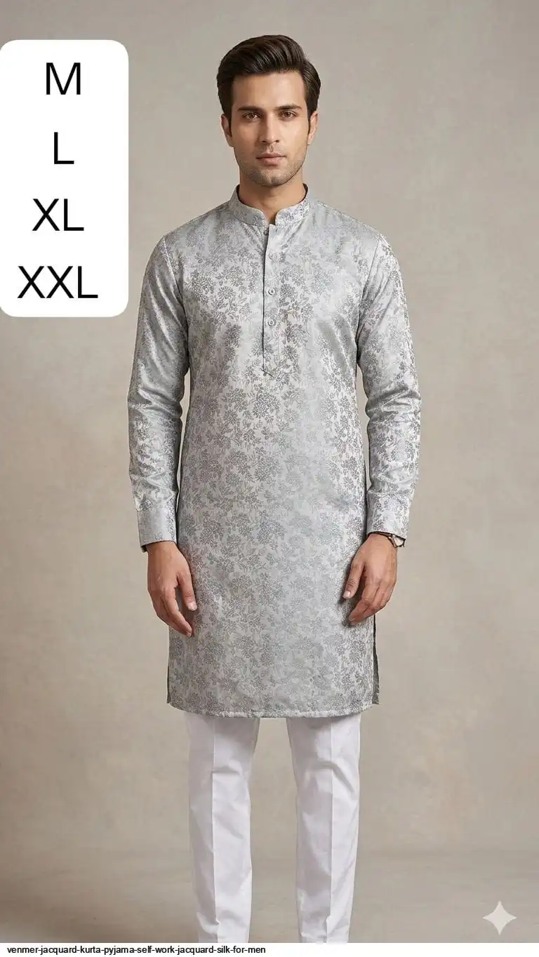 VENMER JACQUARD KURTA PYJAMA SELF WORK JACQUARD SILK FOR MEN 6