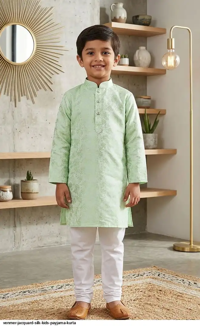 VENMER JACQUARD SILK KIDS PAYJAMA KURTA E