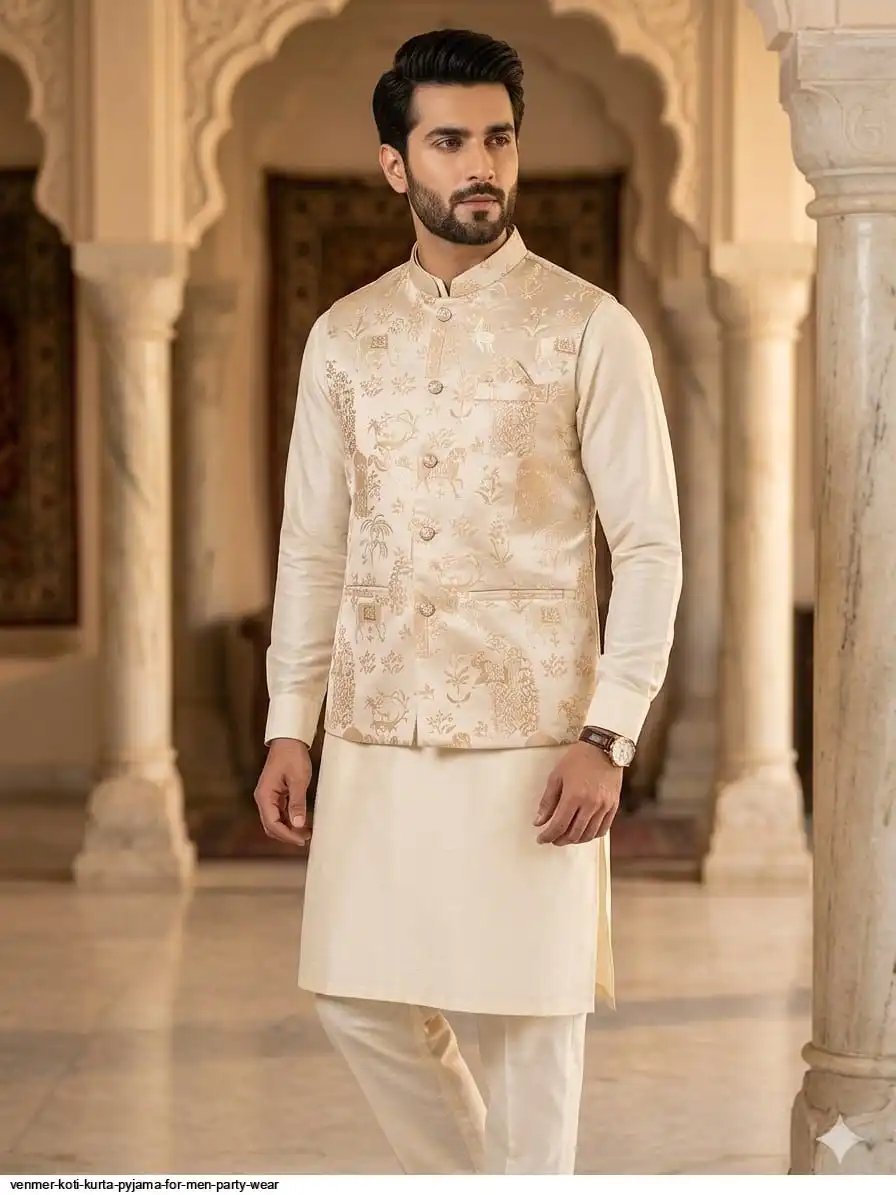 VENMER KOTI KURTA PYJAMA FOR MEN PARTY WEAR B