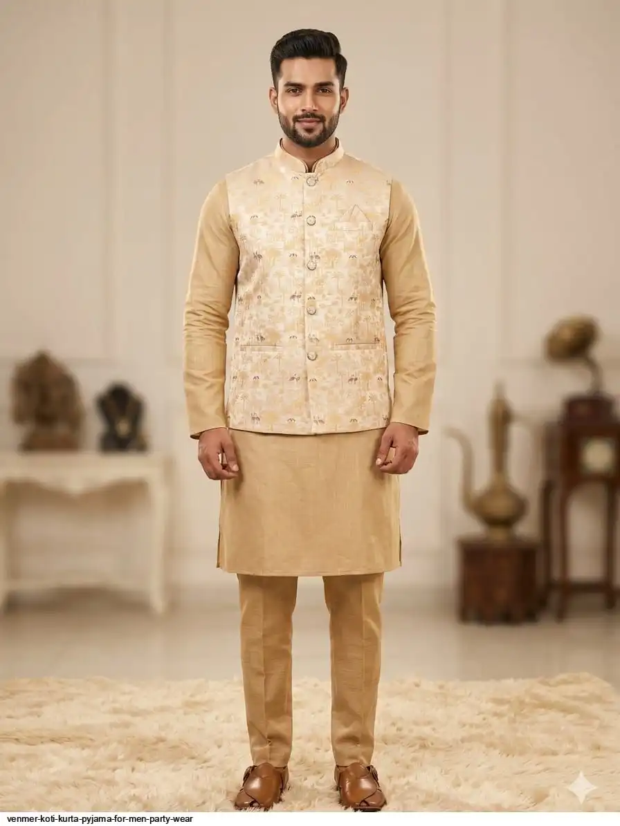 VENMER KOTI KURTA PYJAMA FOR MEN PARTY WEAR E