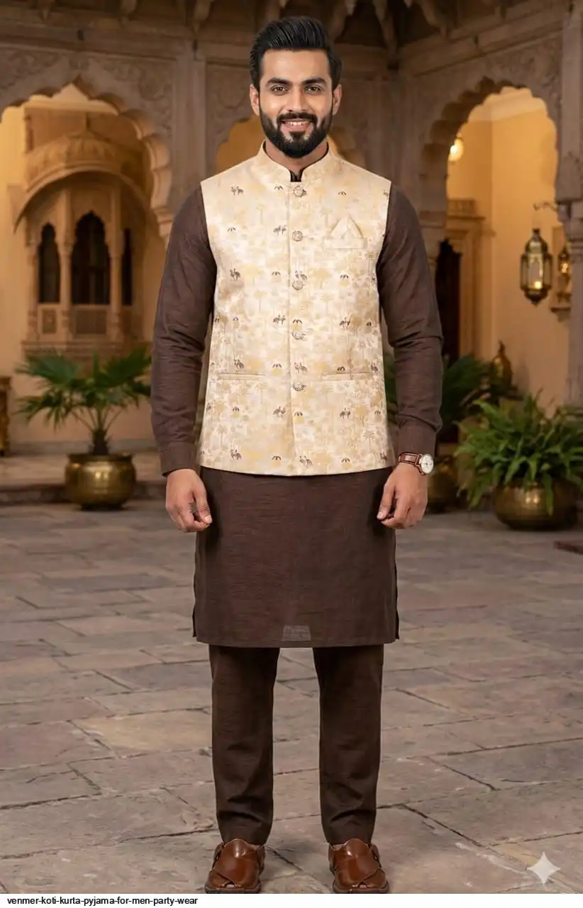 VENMER KOTI KURTA PYJAMA FOR MEN PARTY WEAR D