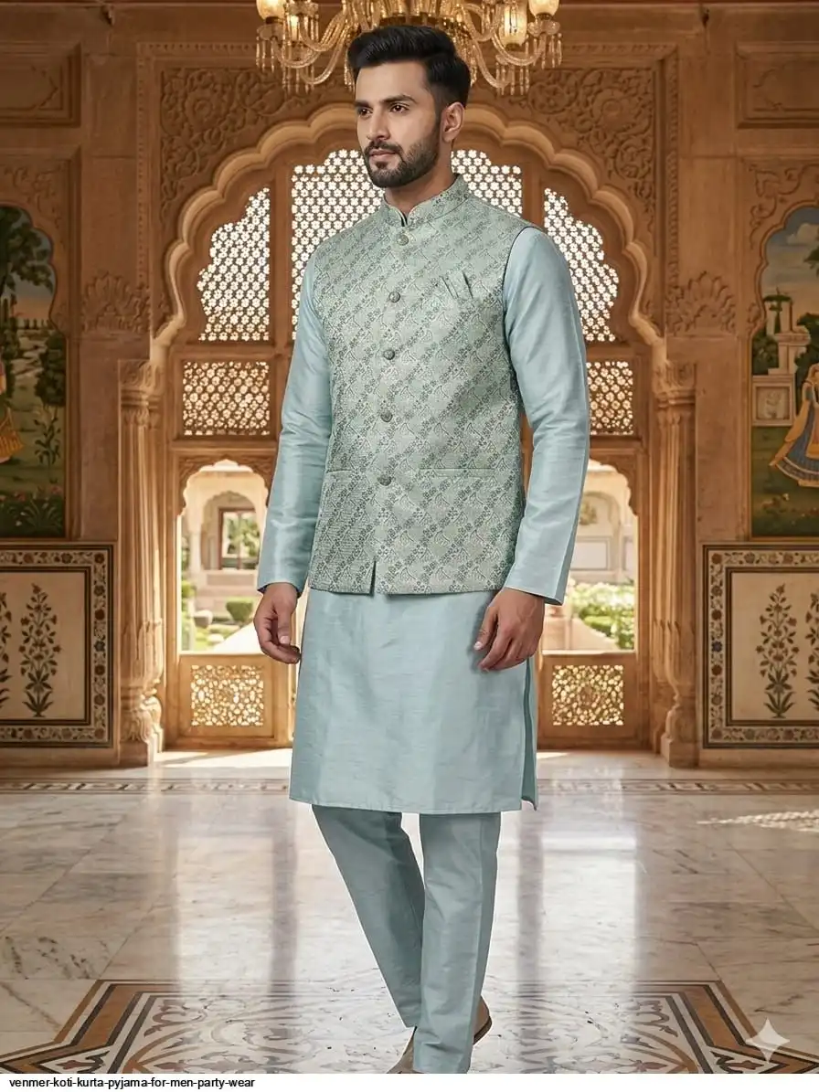 VENMER KOTI KURTA PYJAMA FOR MEN PARTY WEAR G