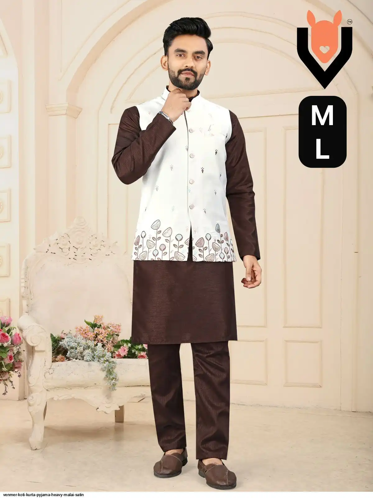 VENMER KOTI KURTA PYJAMA HEAVY MALAI SATIN C