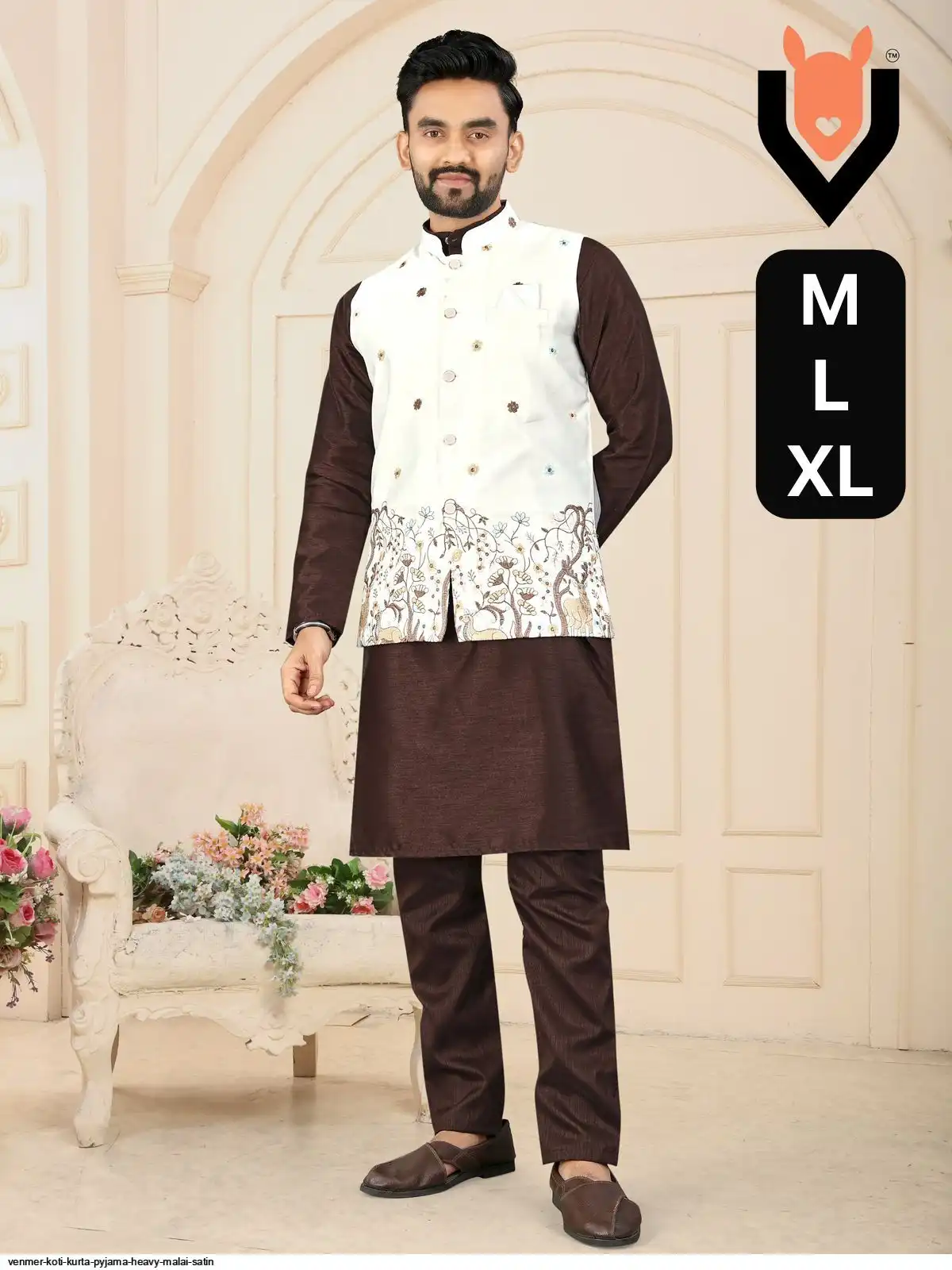 VENMER KOTI KURTA PYJAMA HEAVY MALAI SATIN B