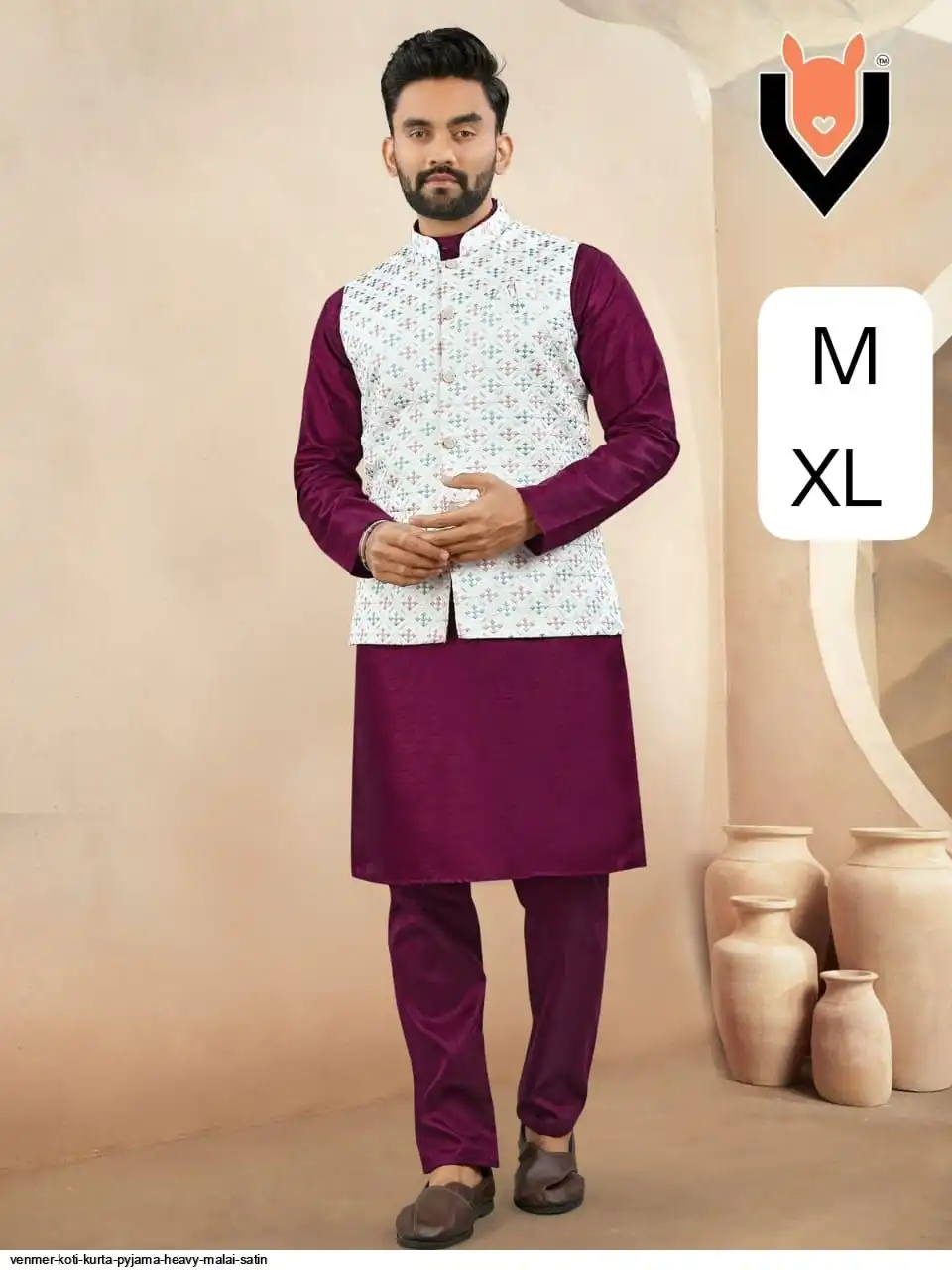 VENMER KOTI KURTA PYJAMA HEAVY MALAI SATIN F