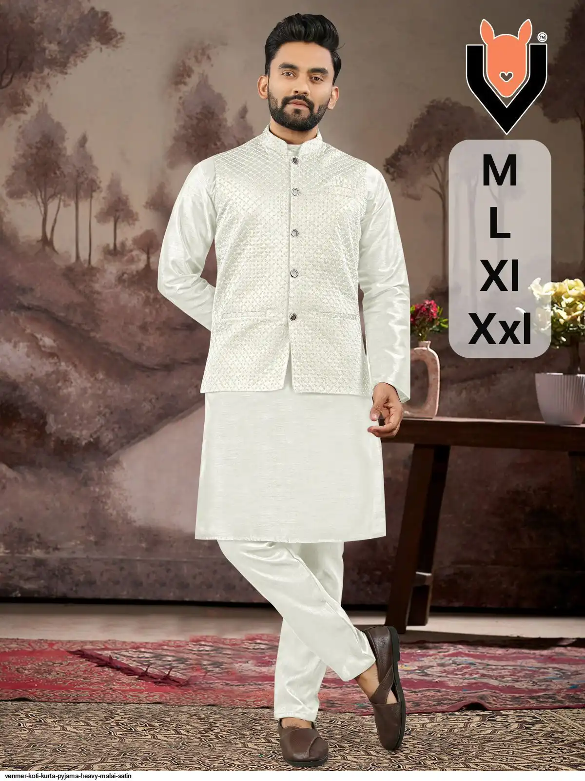 VENMER KOTI KURTA PYJAMA HEAVY MALAI SATIN G
