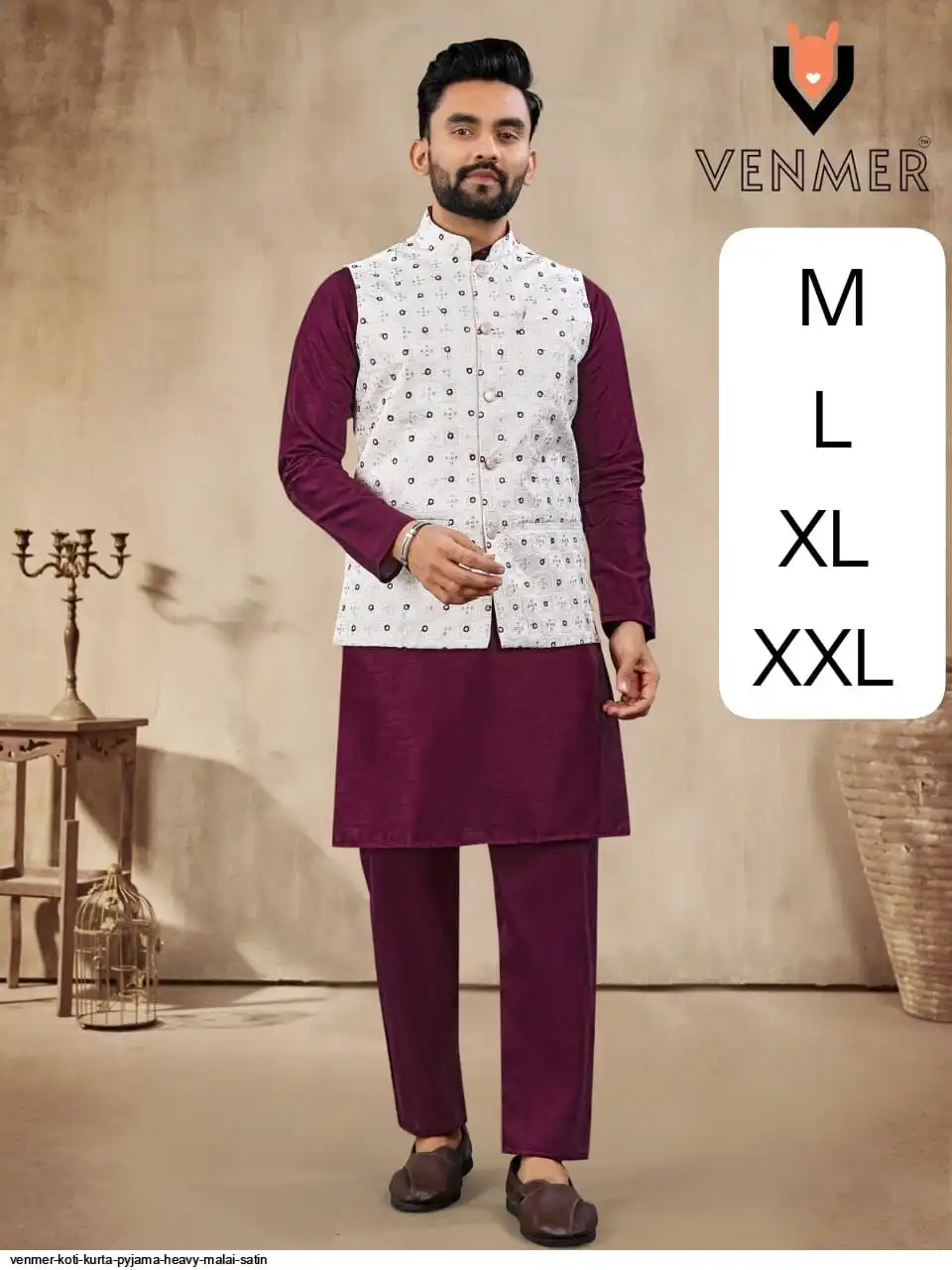 VENMER KOTI KURTA PYJAMA HEAVY MALAI SATIN H