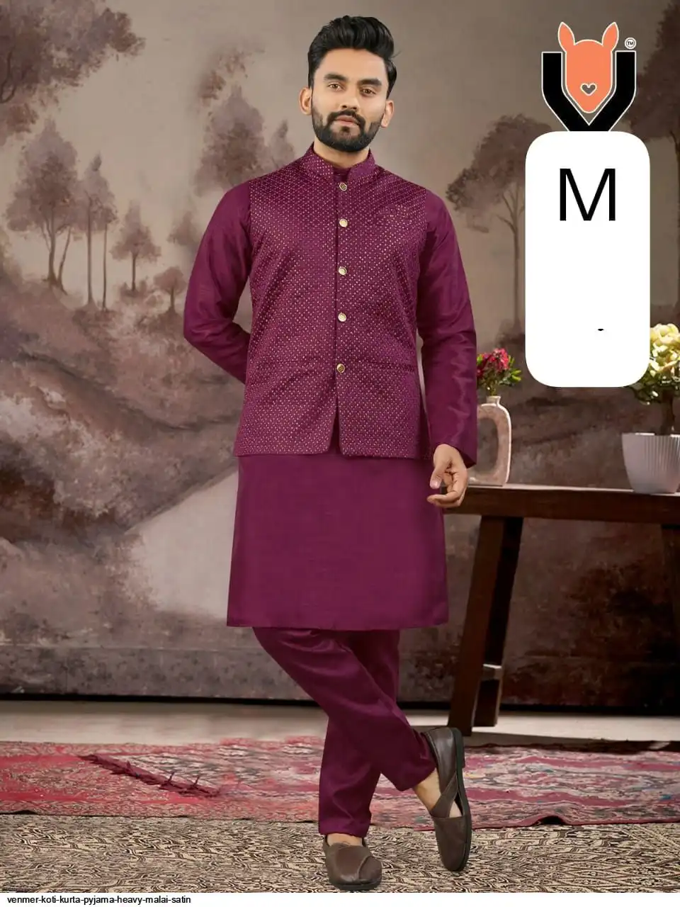 VENMER KOTI KURTA PYJAMA HEAVY MALAI SATIN I