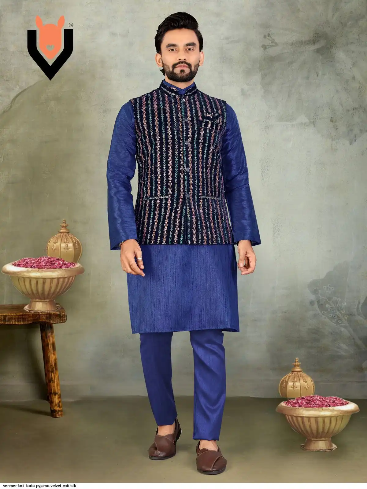 VENMER KOTI KURTA PYJAMA VELVET COTI SILK 2