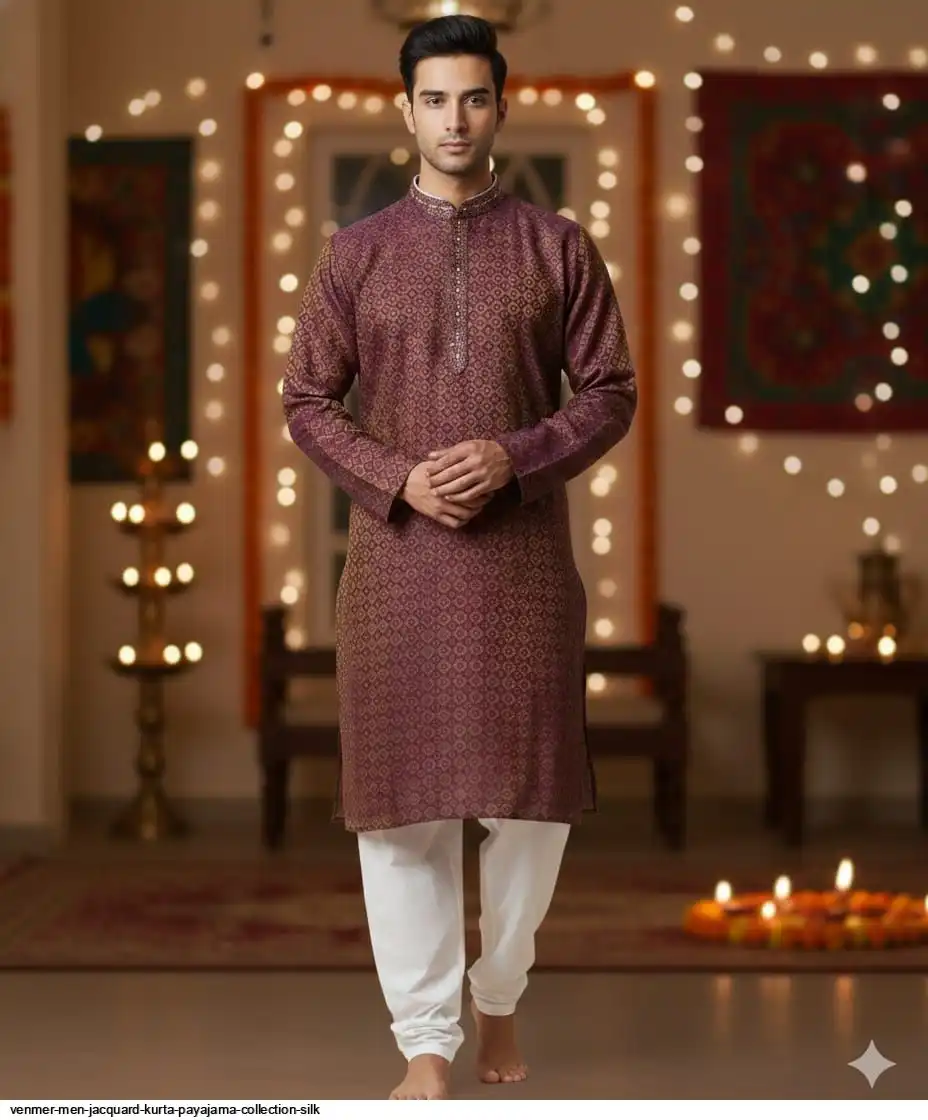 VENMER MEN JACQUARD KURTA PAYAJAMA COLLECTION SILK C