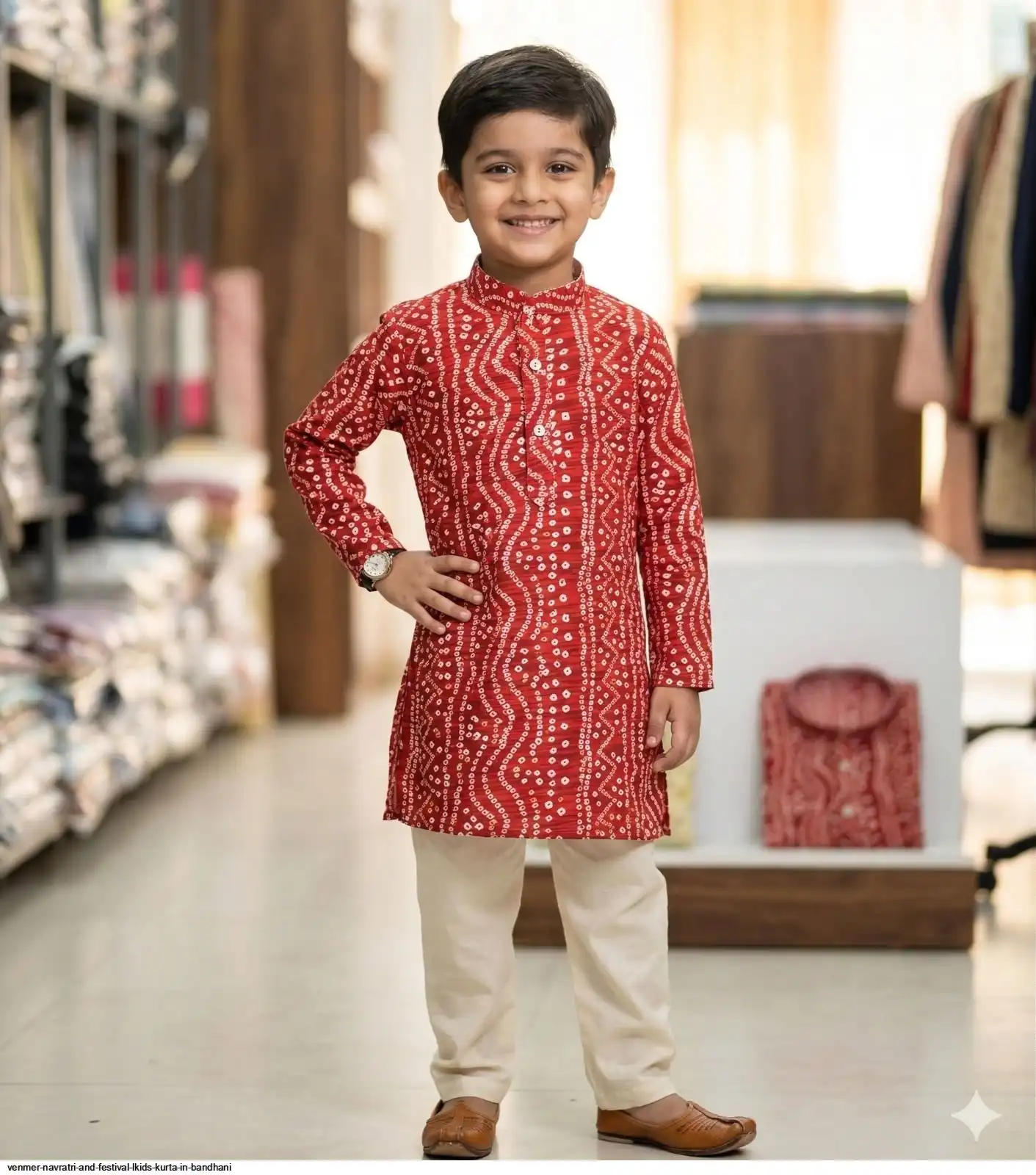 VENMER NAVRATRI AND FESTIVAL LKIDS KURTA IN BANDHANI B