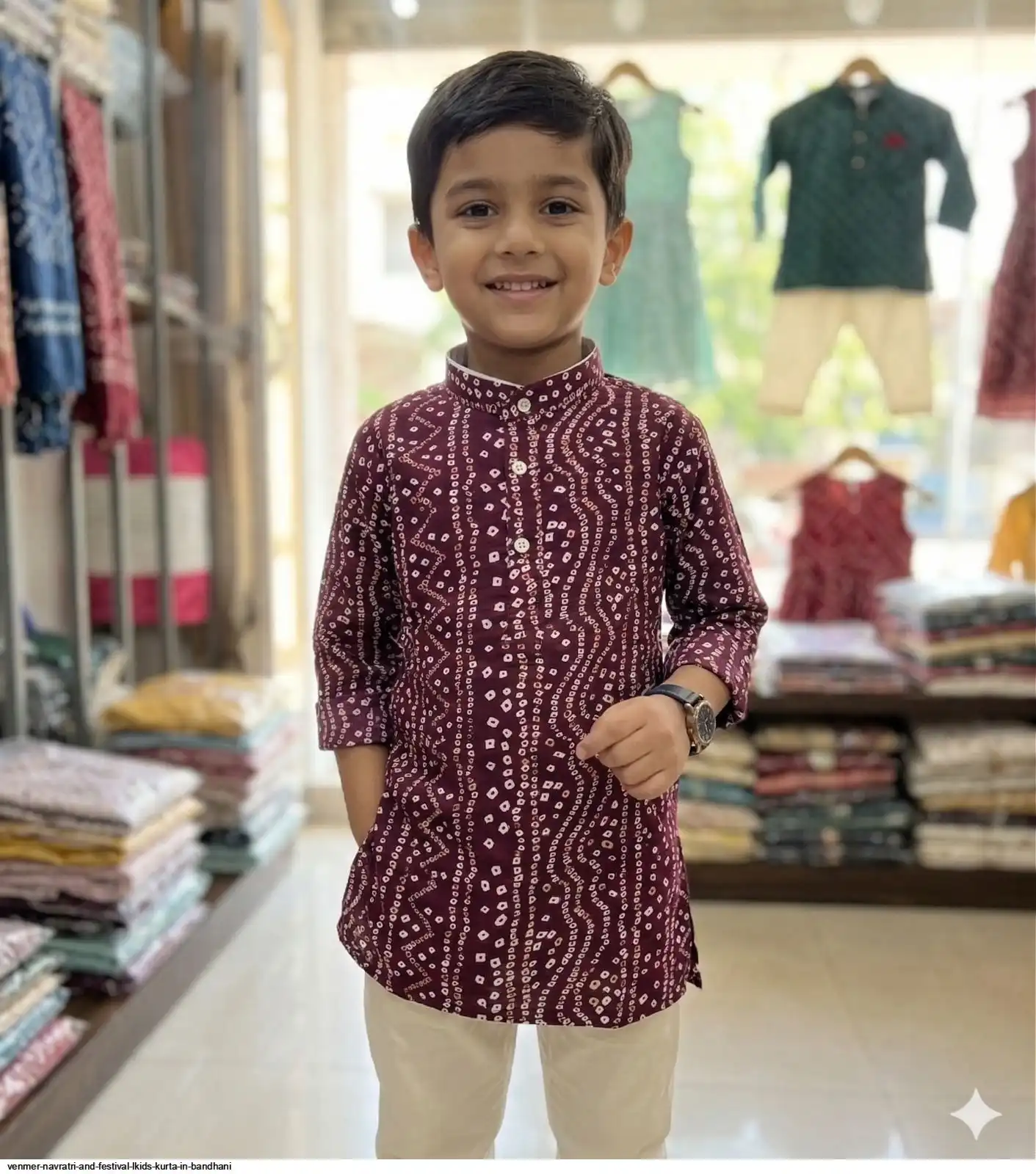 VENMER NAVRATRI AND FESTIVAL LKIDS KURTA IN BANDHANI D