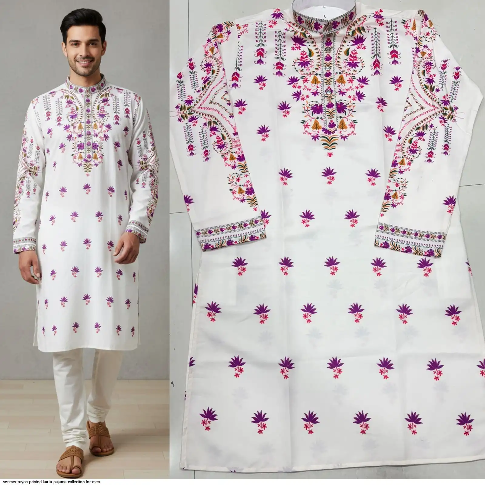VENMER RAYON PRINTED KURTA PAJAMA COLLECTION FOR MEN F