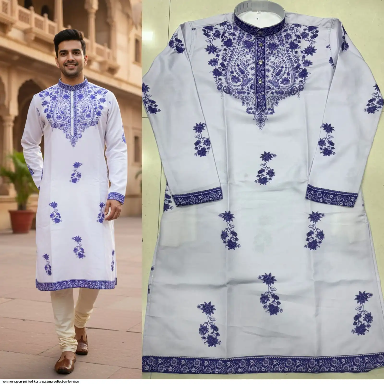 VENMER RAYON PRINTED KURTA PAJAMA COLLECTION FOR MEN E