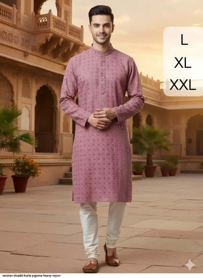 VENMER SHADDI KURTA PYJAMA HEAVY REYON 2