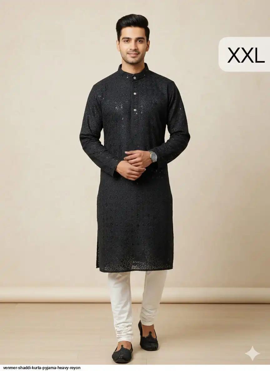 VENMER SHADDI KURTA PYJAMA HEAVY REYON 3