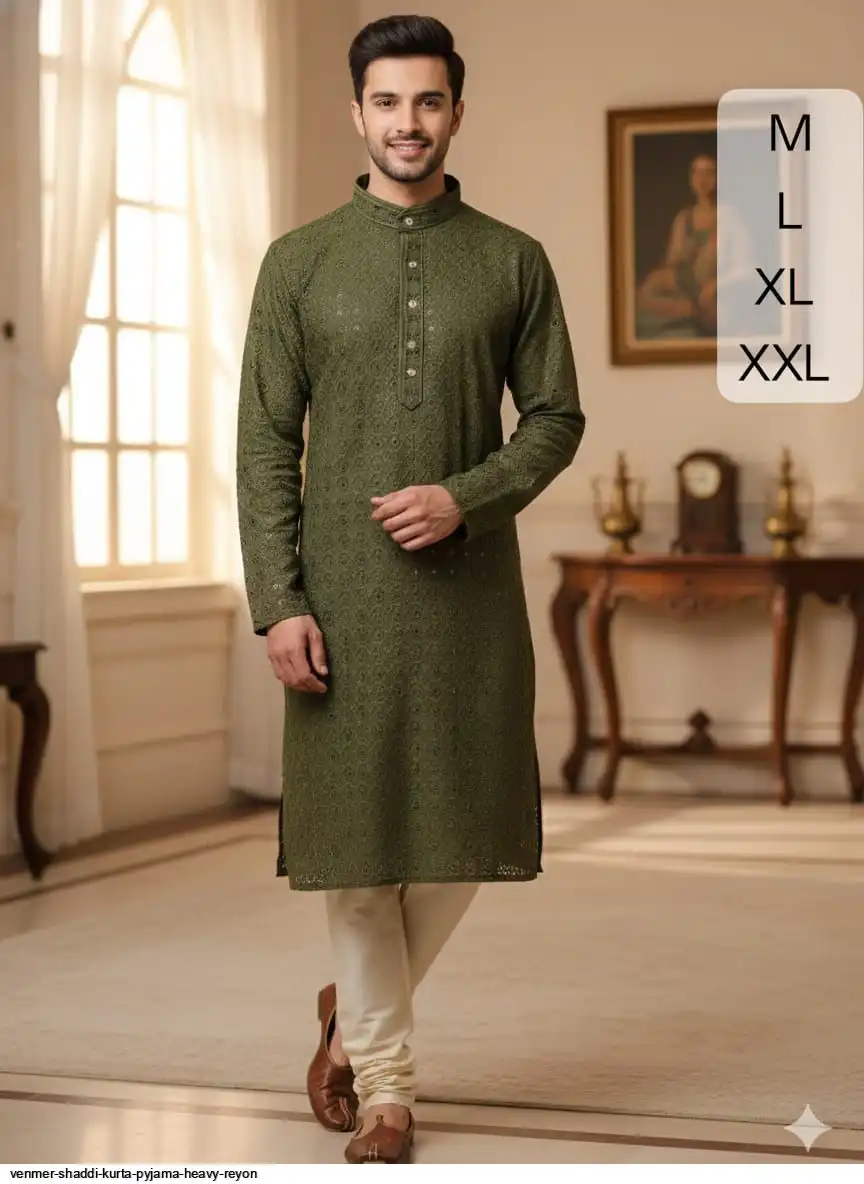 VENMER SHADDI KURTA PYJAMA HEAVY REYON 4
