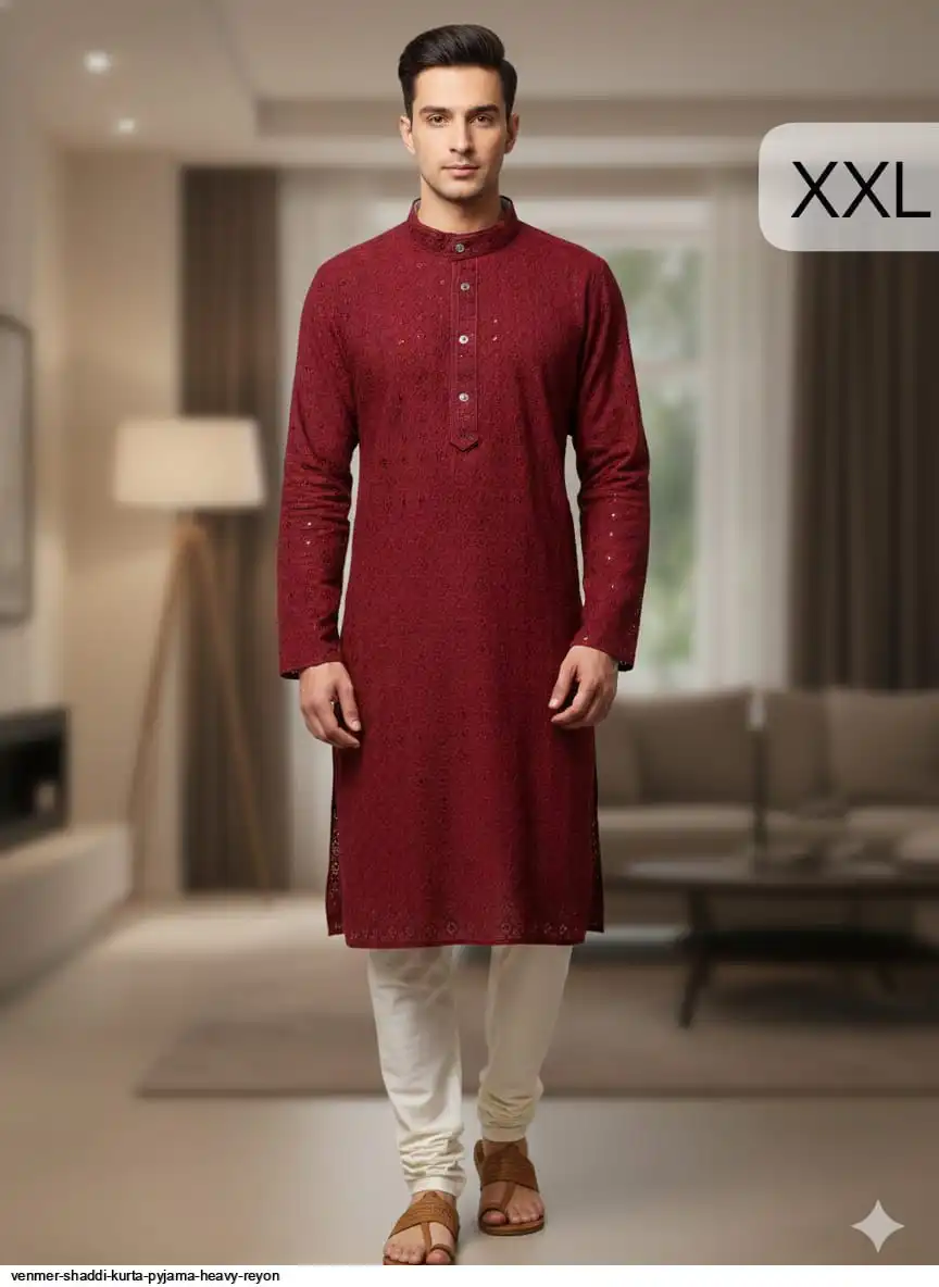 VENMER SHADDI KURTA PYJAMA HEAVY REYON 6