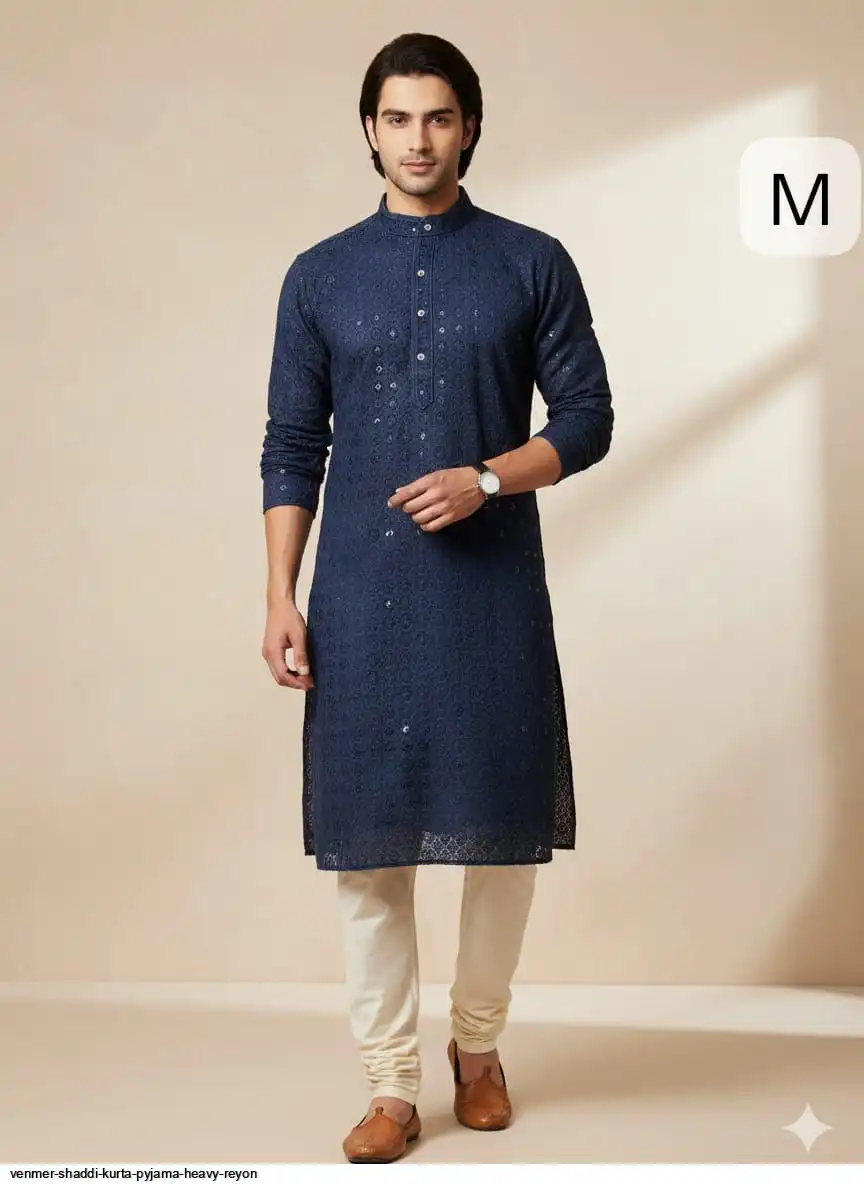 VENMER SHADDI KURTA PYJAMA HEAVY REYON 5