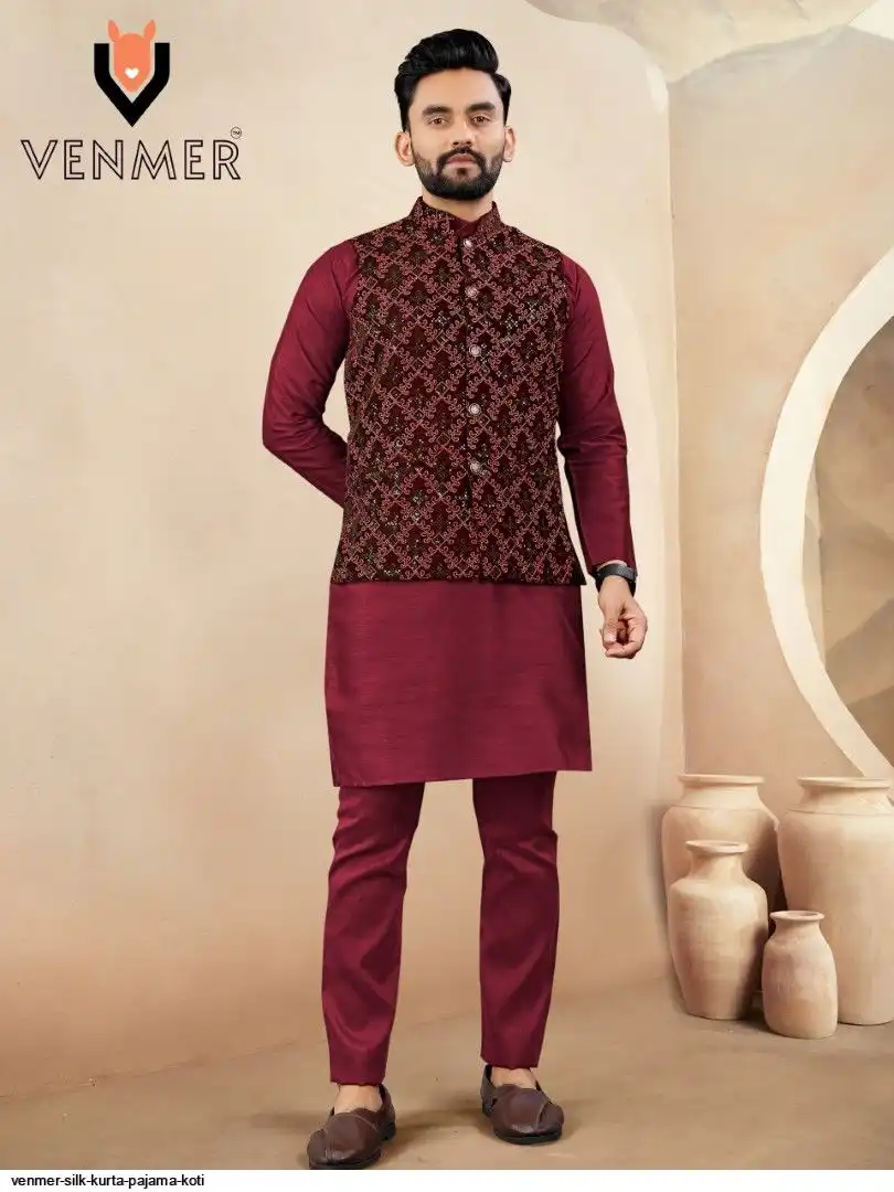 VENMER SILK KURTA PAJAMA KOTI A