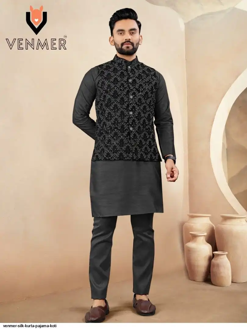 VENMER SILK KURTA PAJAMA KOTI D