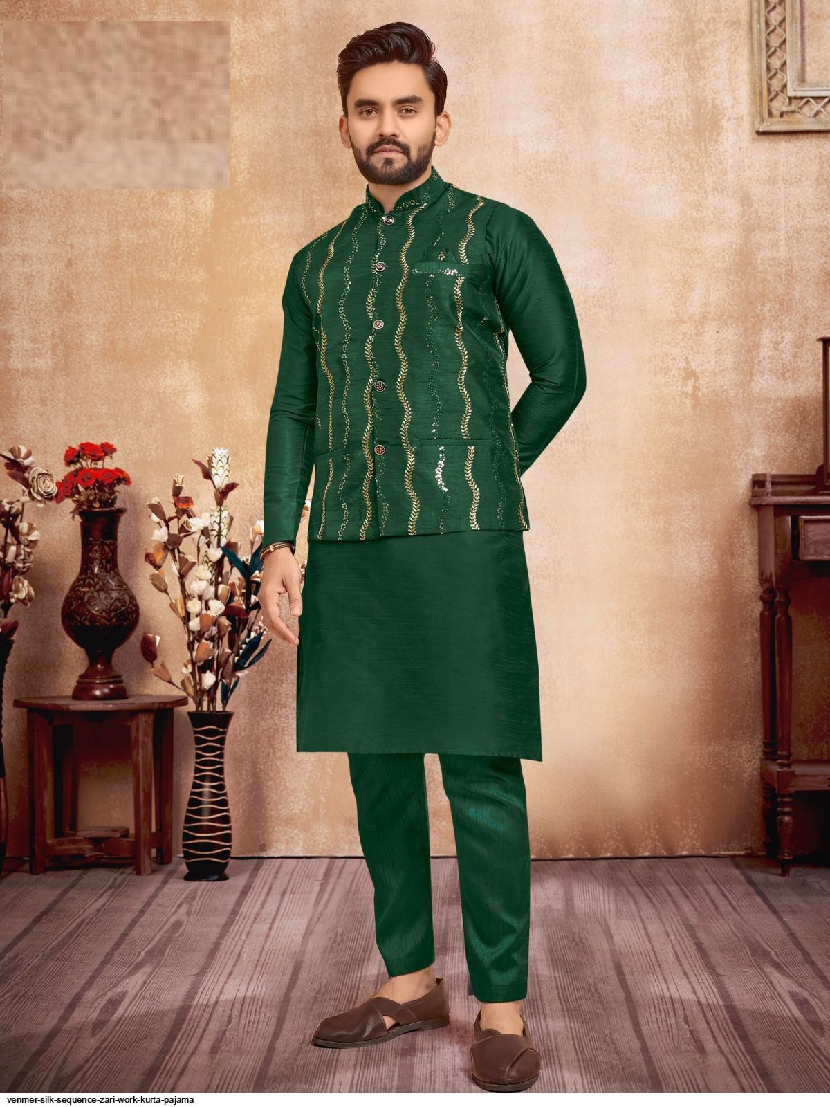 VENMER SILK SEQUENCE ZARI WORK KURTA PAJAMA B