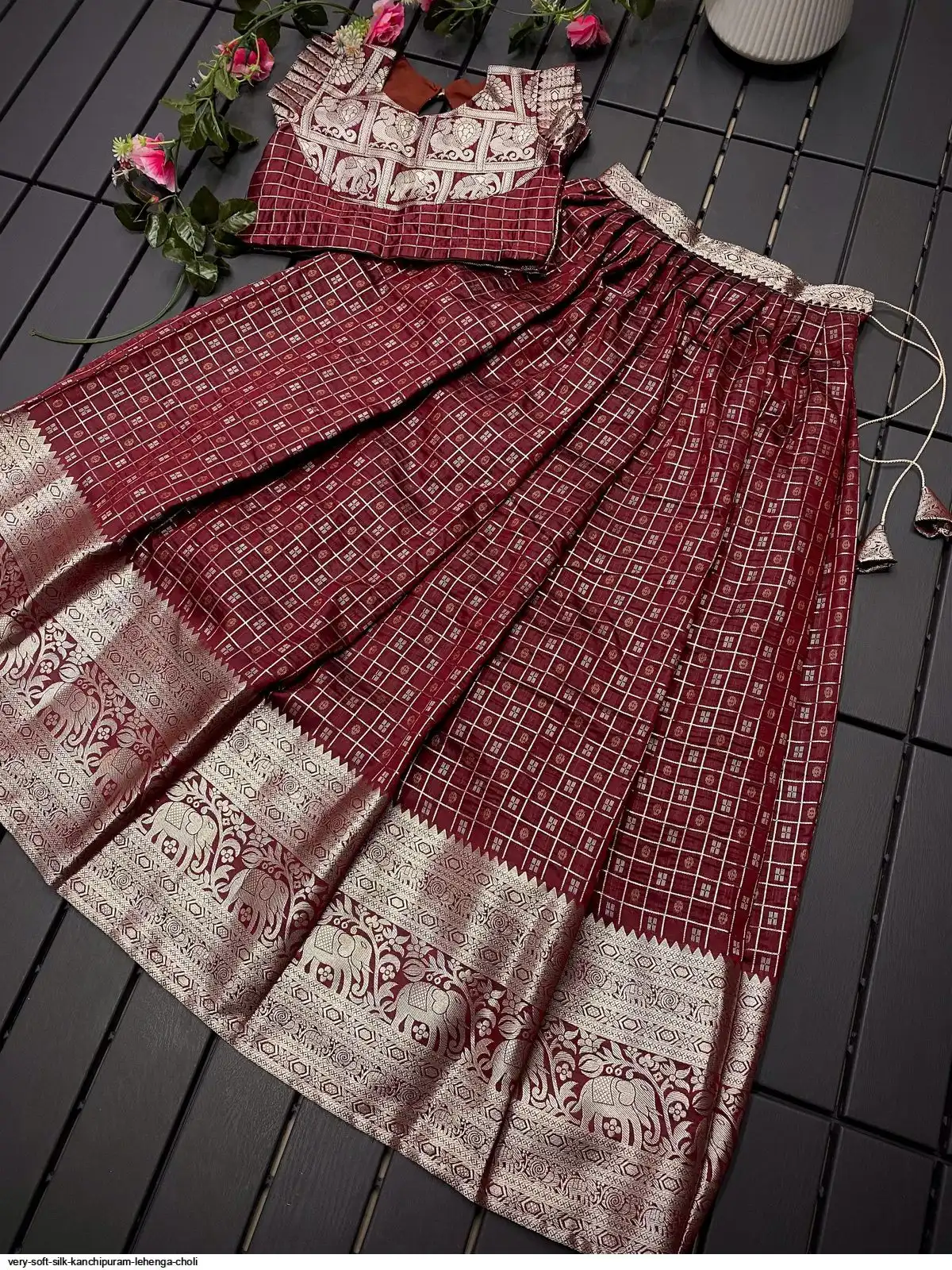 VERY SOFT SILK KANCHIPURAM LEHENGA CHOLI F