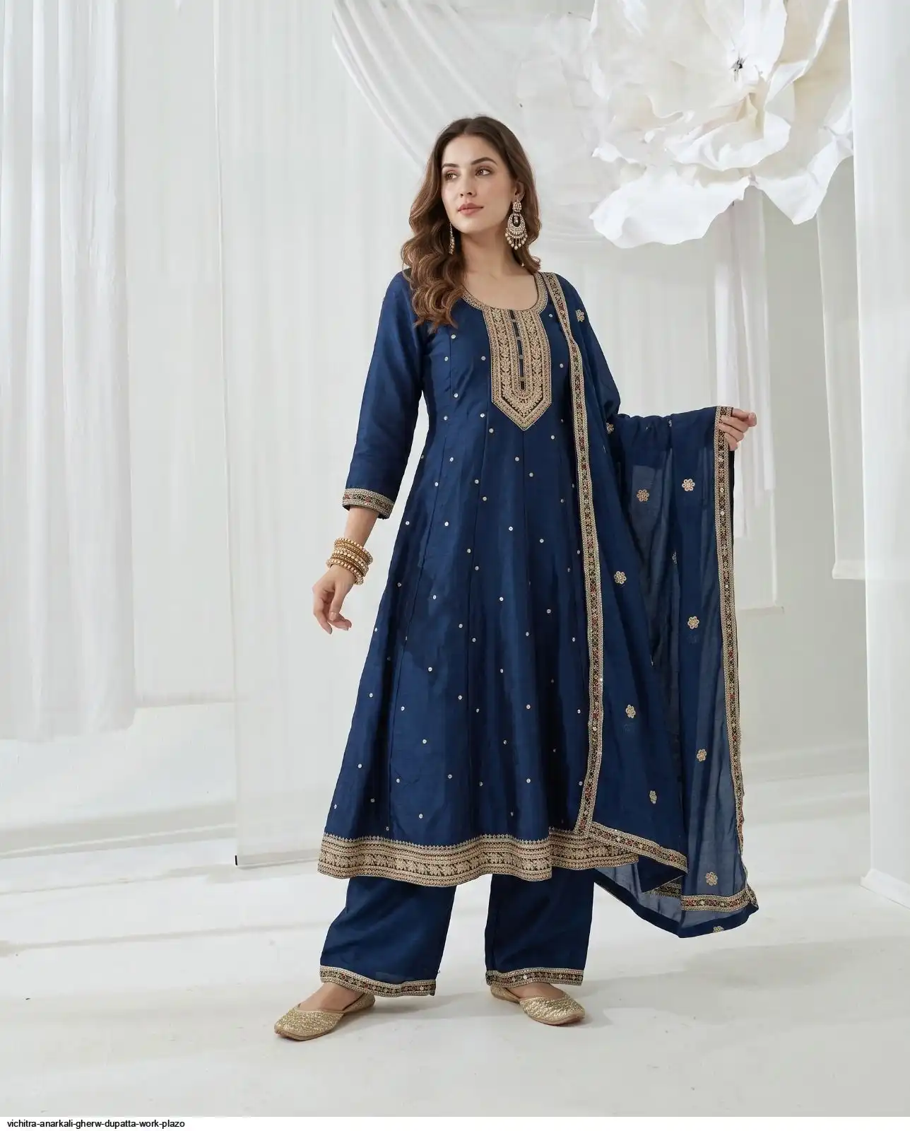 VICHITRA ANARKALI GHERW DUPATTA WORK PLAZO E