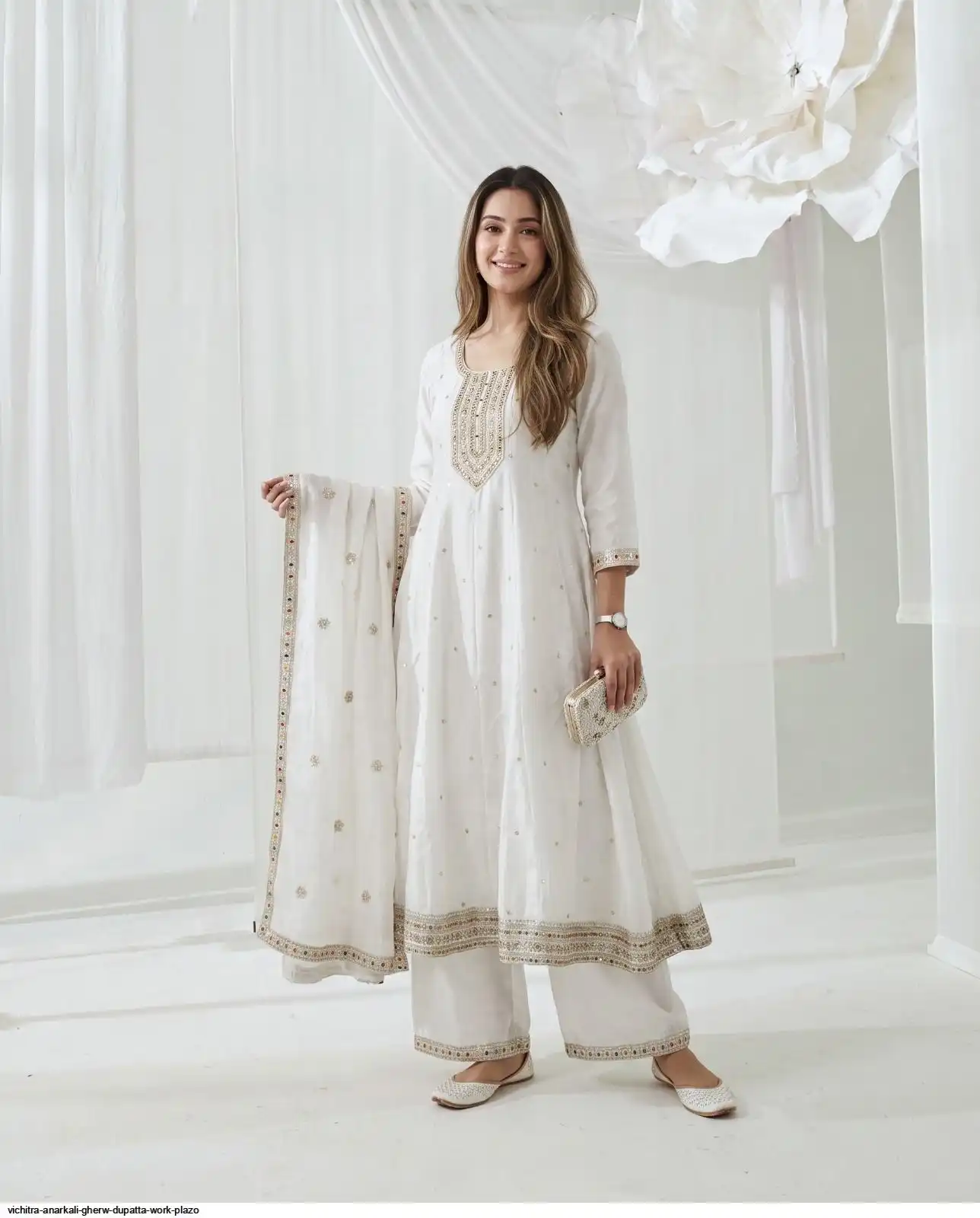 VICHITRA ANARKALI GHERW DUPATTA WORK PLAZO D