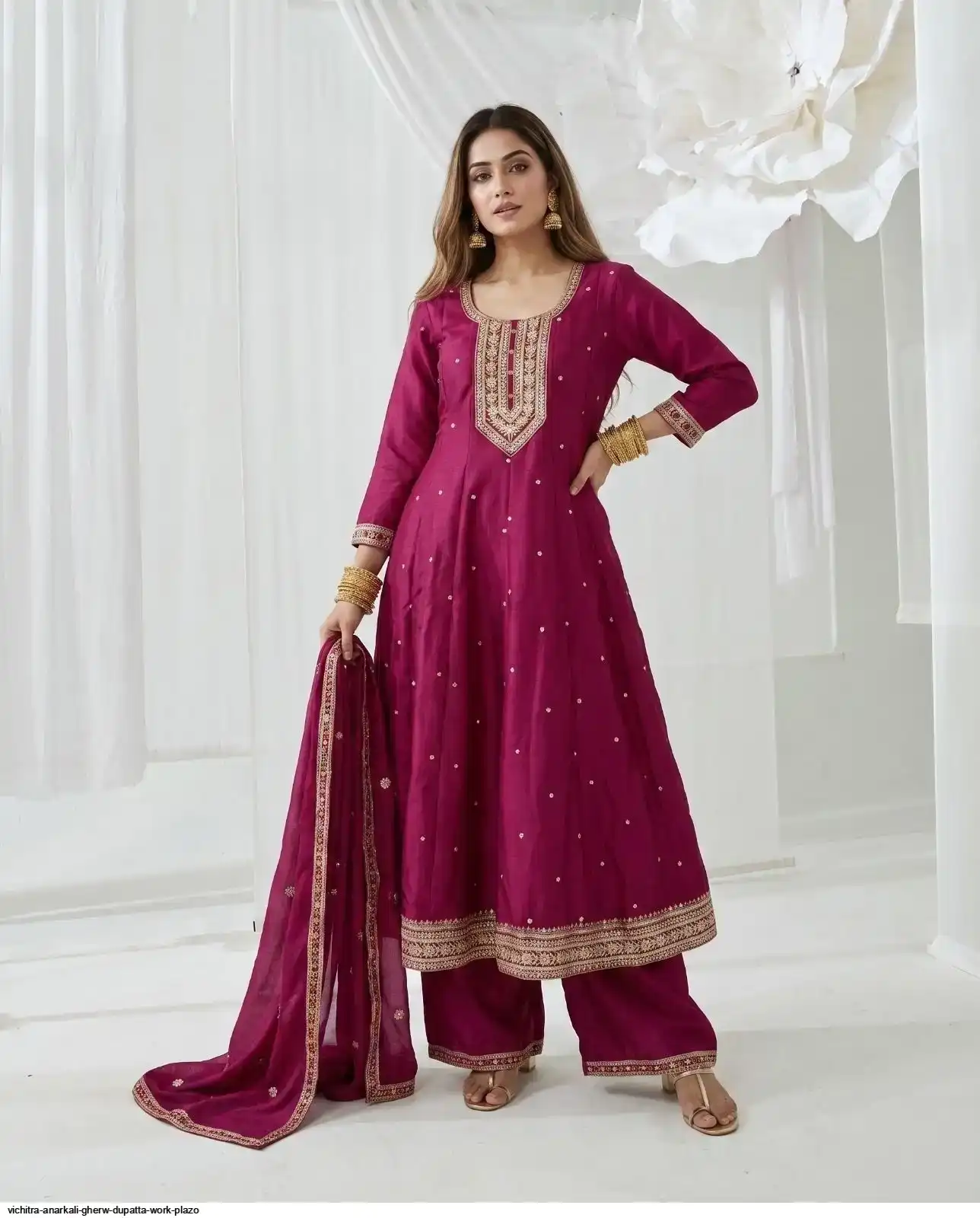VICHITRA ANARKALI GHERW DUPATTA WORK PLAZO F