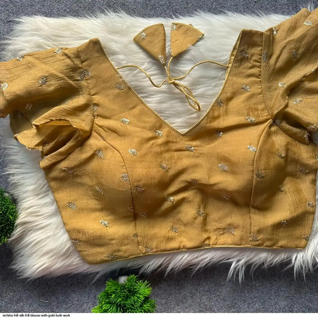 Vichitra FRILL Silk Frill Blouse with Gold Butti Work