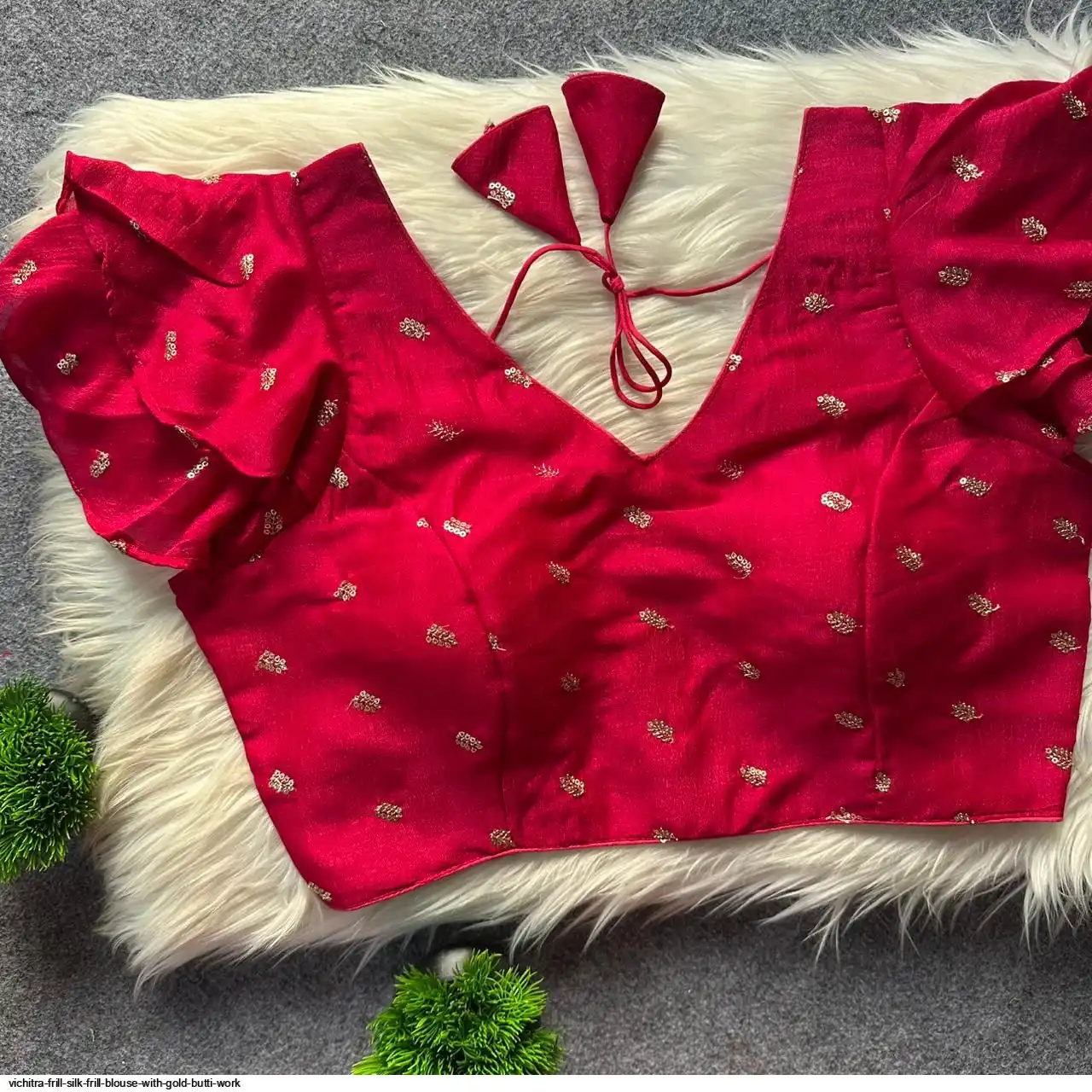 VICHITRA FRILL SILK FRILL BLOUSE WITH GOLD BUTTI WORK I