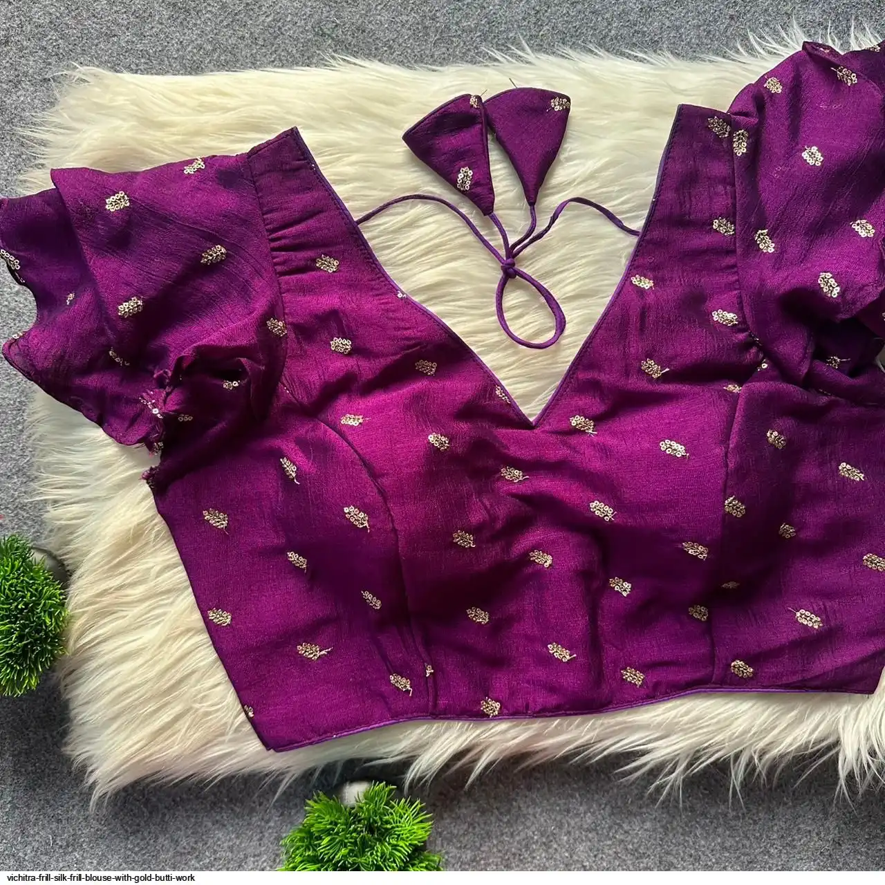 VICHITRA FRILL SILK FRILL BLOUSE WITH GOLD BUTTI WORK F