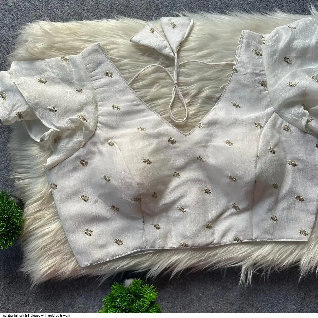 VICHITRA FRILL SILK FRILL BLOUSE WITH GOLD BUTTI WORK G