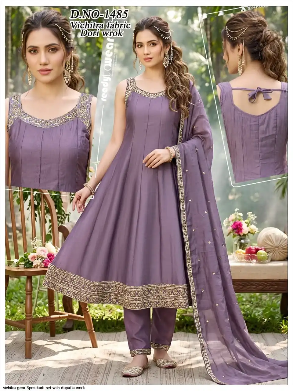 VICHITRA GHERA 3PCS KURTI SET WITH DUPATTA WORK DN 1485 D