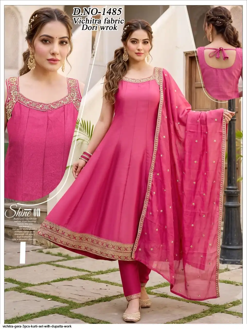 VICHITRA GHERA 3PCS KURTI SET WITH DUPATTA WORK DN 1485 C