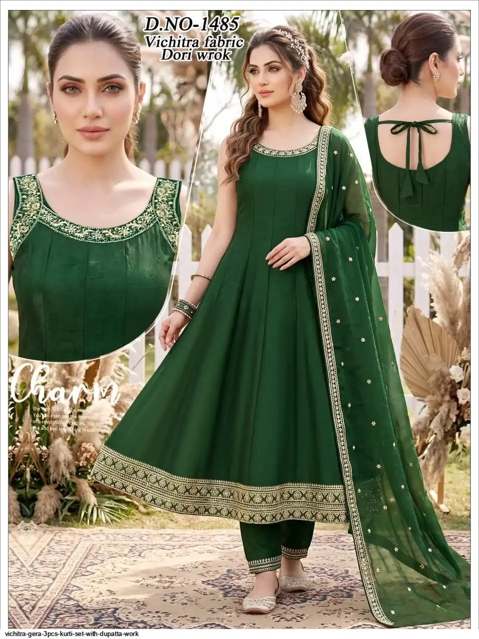 VICHITRA GHERA 3PCS KURTI SET WITH DUPATTA WORK DN 1485 B