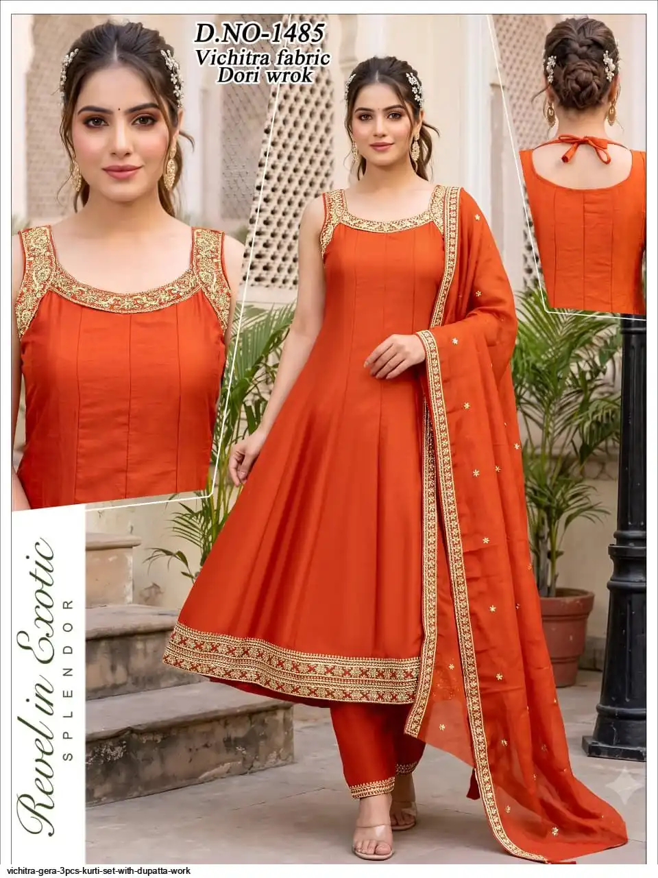 VICHITRA GHERA 3PCS KURTI SET WITH DUPATTA WORK DN 1485 A
