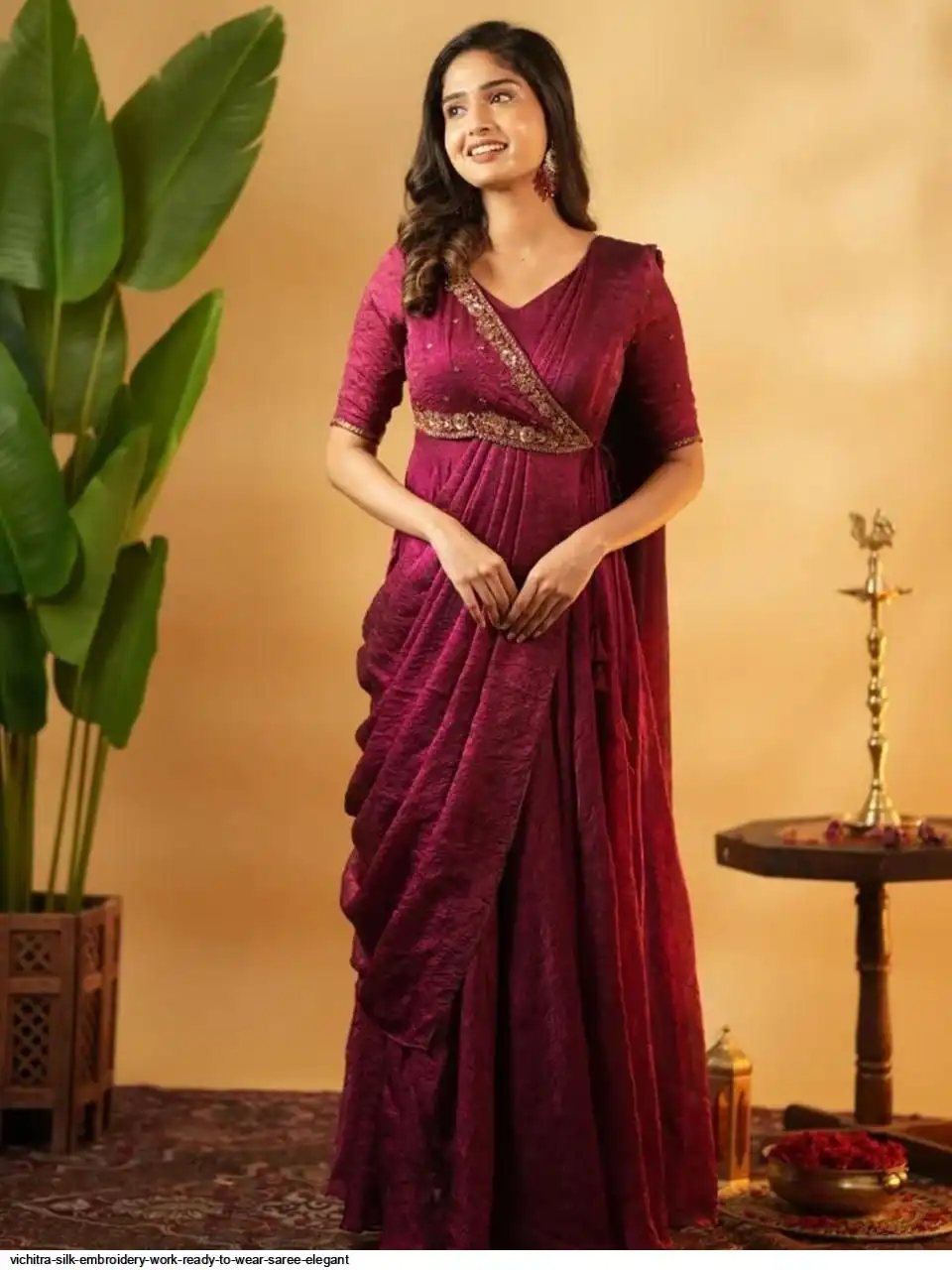 VICHITRA SILK EMBROIDERY WORK READY TO WEAR SAREE ELEGANT B