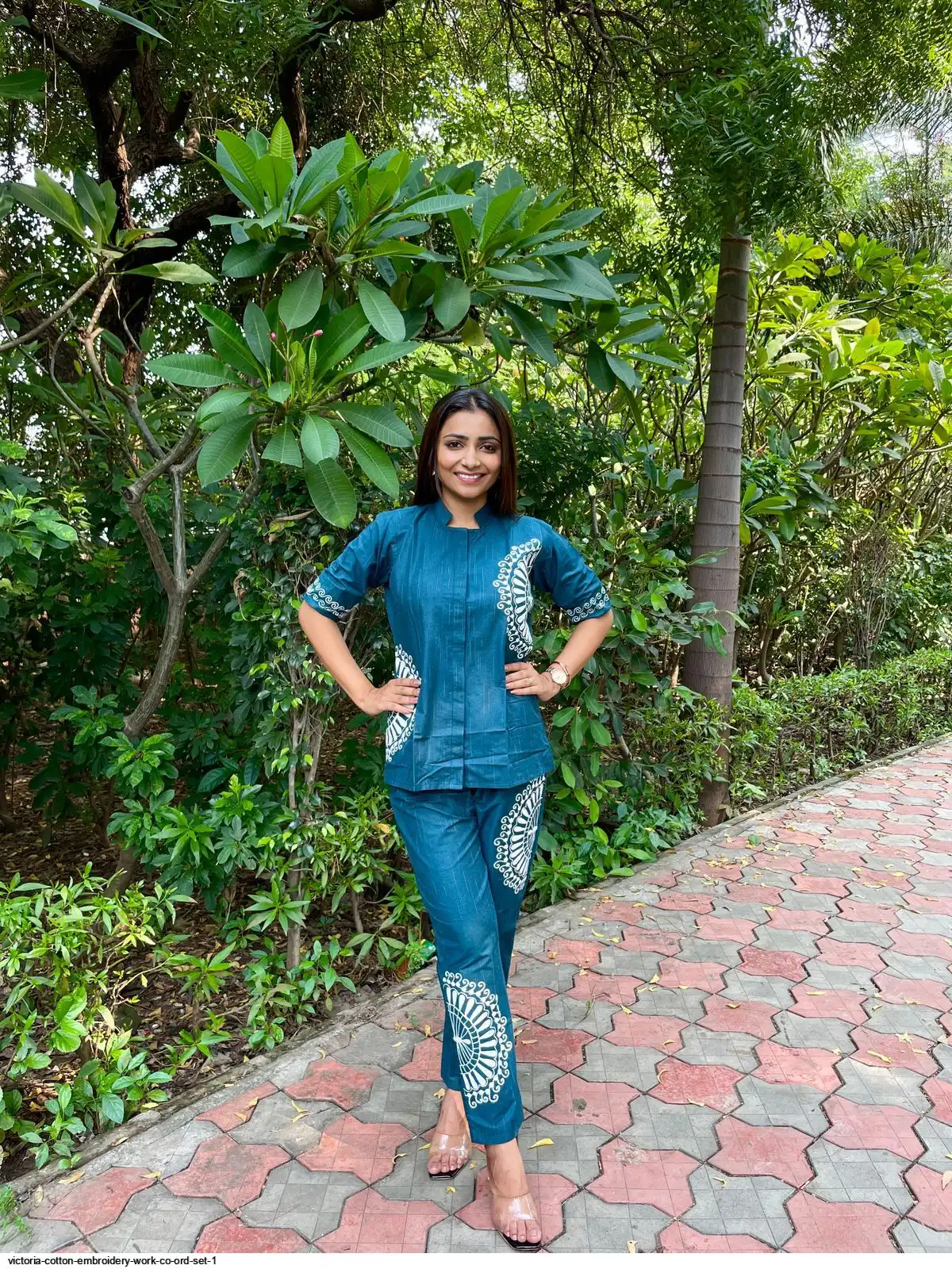 VICTORIA COTTON EMBROIDERY WORK CO ORD SET 1 B